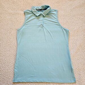 Izod Womens Sleeveless Polo Shirt Medium Blue Polyester Golf Tennis Activewear